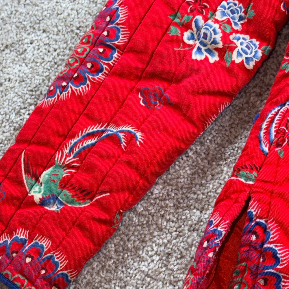 Vintage Cathay Red‎ Quilted Peacock Print Toggle Jacket Mandarin Collar Small - Picture 13 of 13